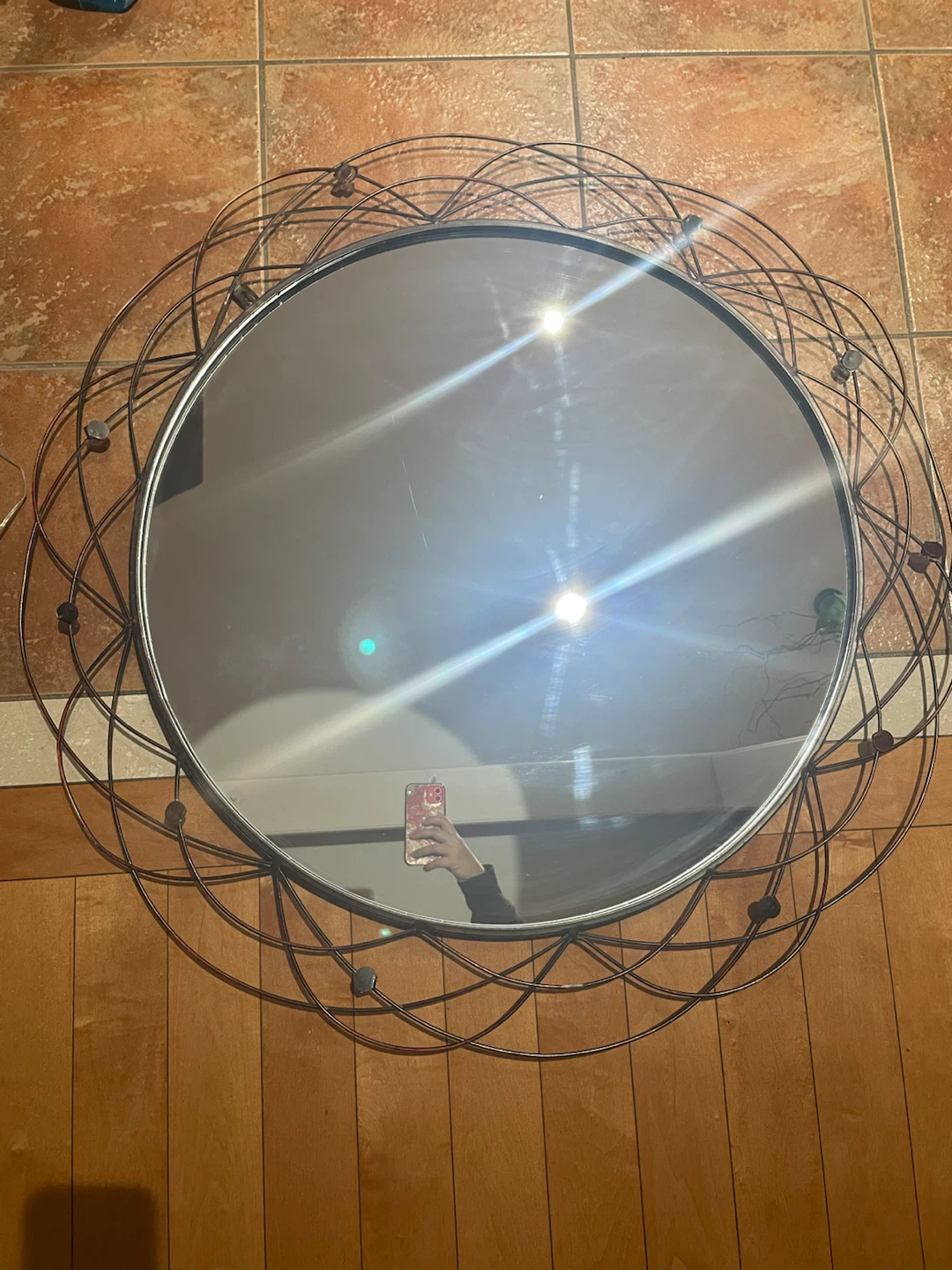 Decorative Round Wall Mirror with Wire Frame - photo 5