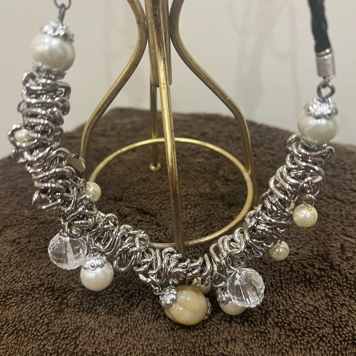 Chunky Charm Necklace with Faux Pearls and Crystals