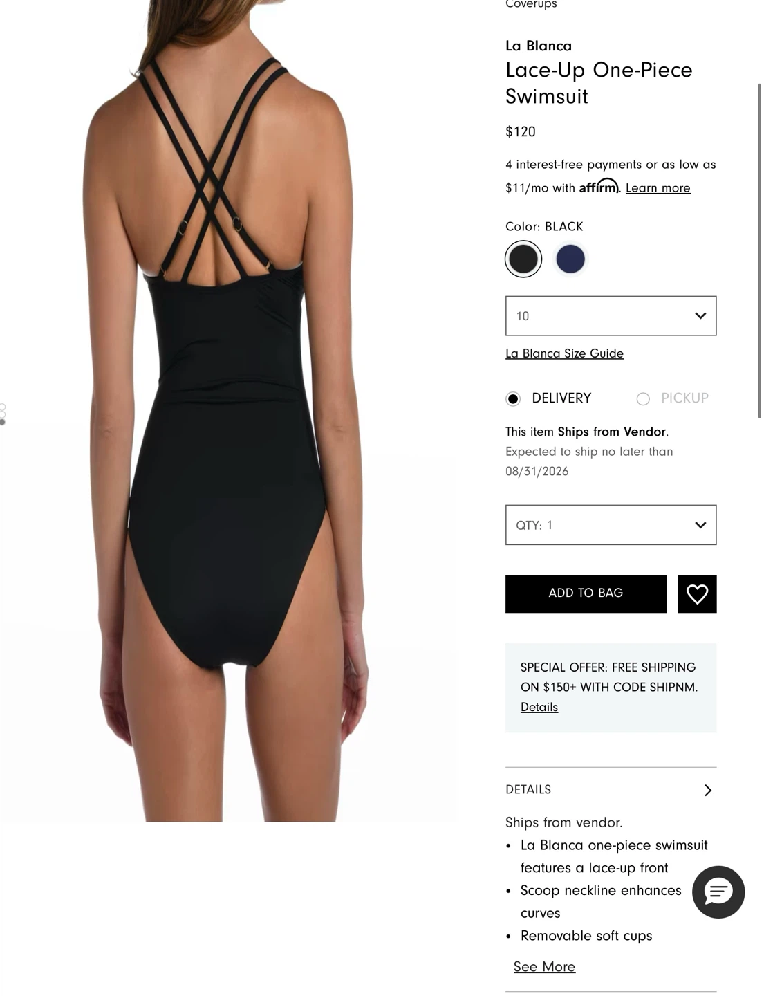 New stylish Lace-Up One-Piece Swimsuit Black Size 10 - photo 2