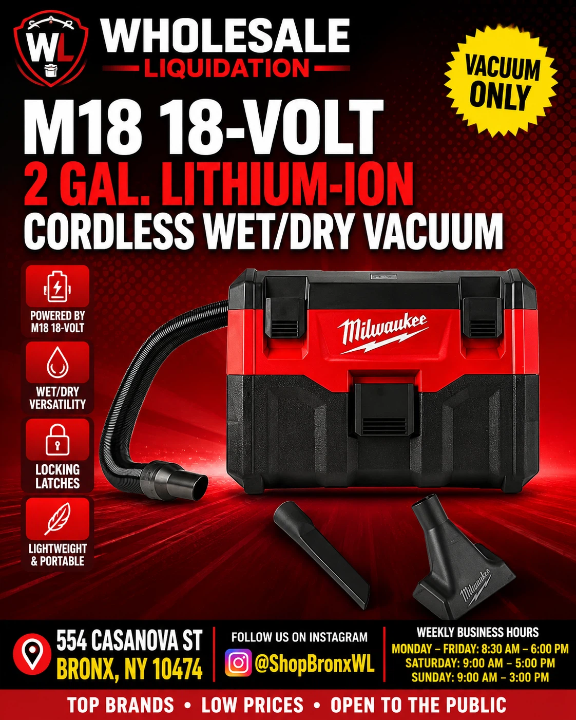 Milwaukee M18 18-Volt 2 Gal. Lithium-Ion Cordless Wet/Dry Vacuum