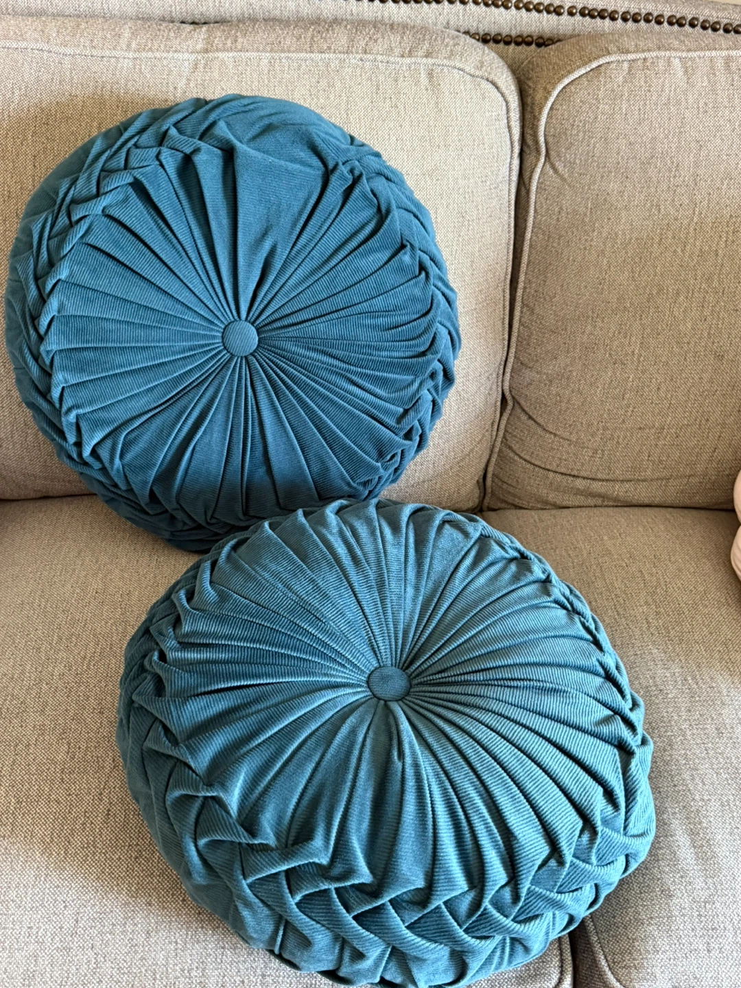 Teal Round Tufted Throw Pillows - Set of 2 - photo 2