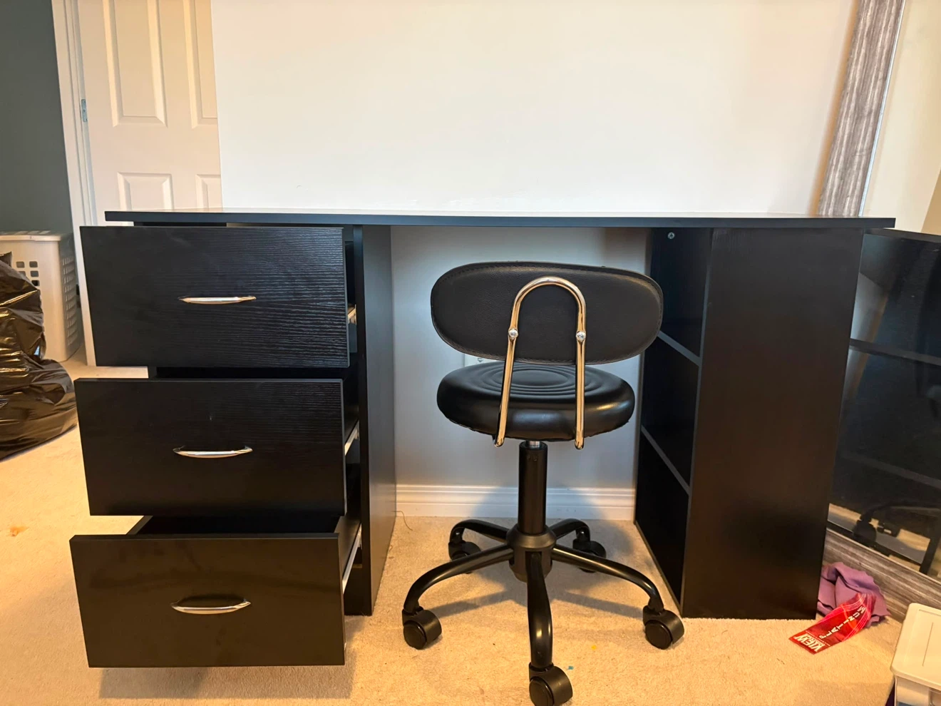 Black Desk with Drawers and Shelving