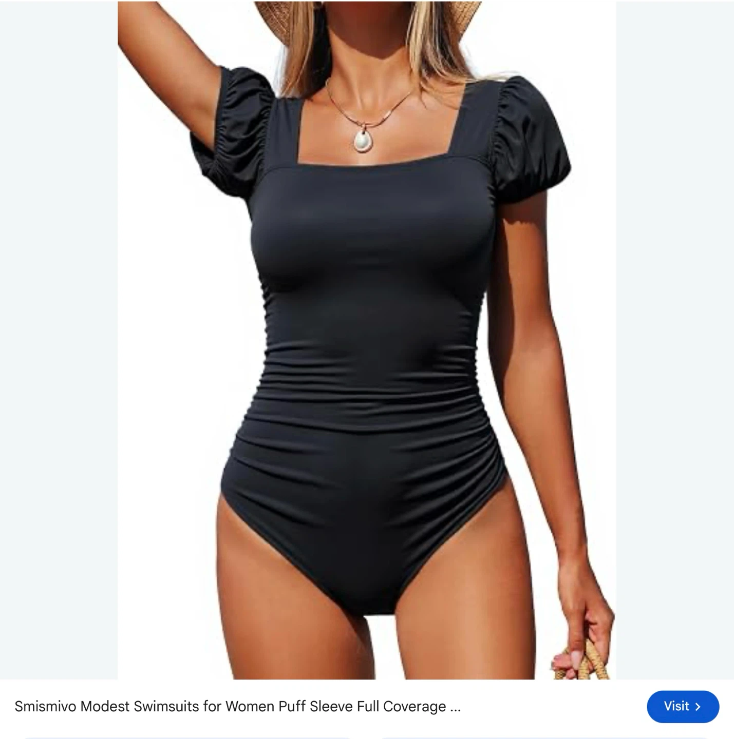 New L ladies Black Puff Sleeve One Piece Swimsuit