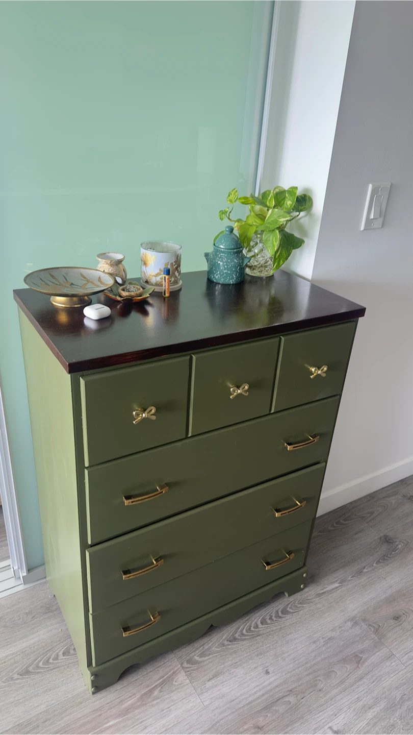 Solid Wood green dresser with gold hardware