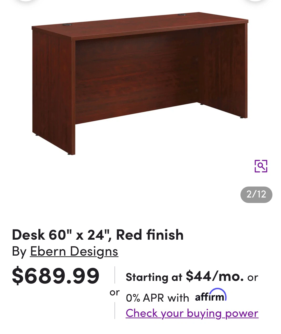 Ebern Designs Desk 60" x 24" Red Finish - photo 2
