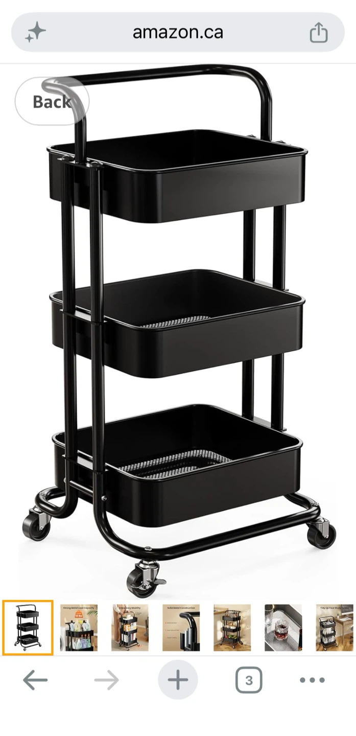 Pipishell 3-Tier Rolling Utility Cart