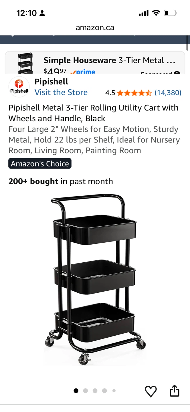 Pipishell 3-Tier Rolling Utility Cart - photo 2