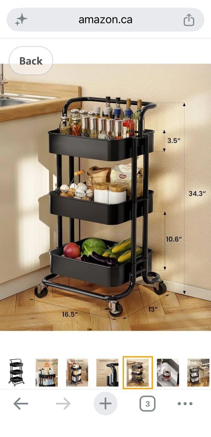 Pipishell 3-Tier Rolling Utility Cart - photo 3