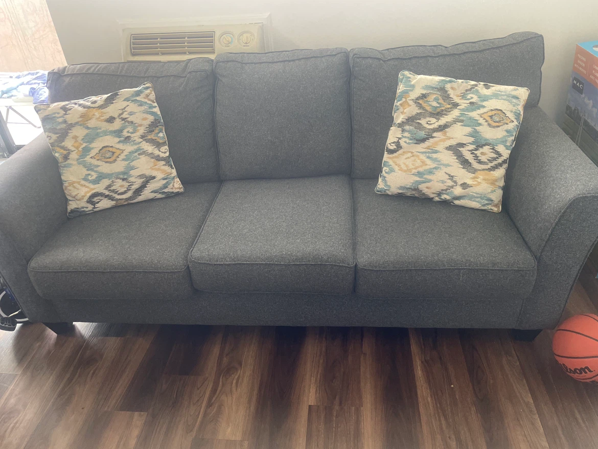 Grey Fabric Sofa with Accent Pillow - photo 4