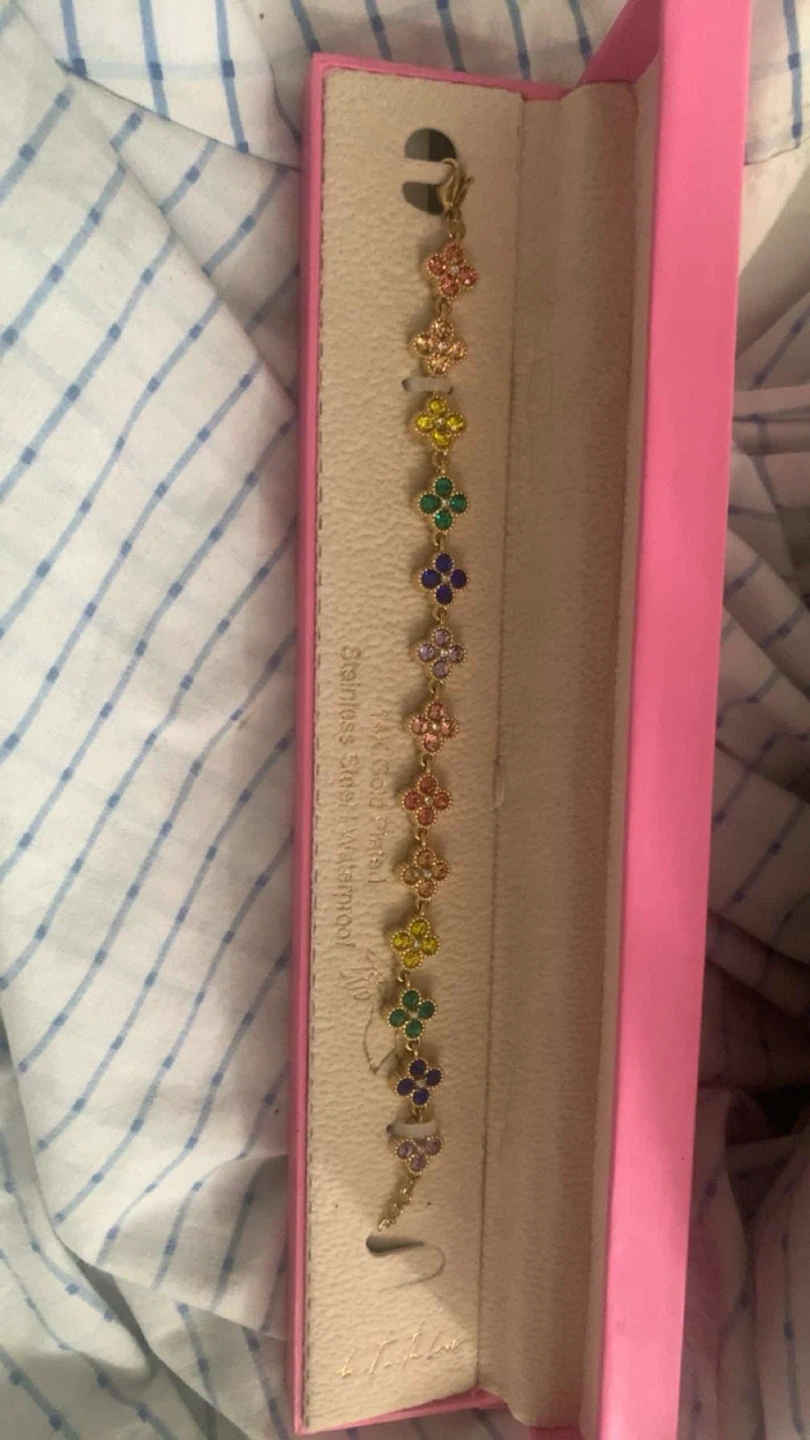 Doth Love Gold Tone Clover Bracelet with colorful stones