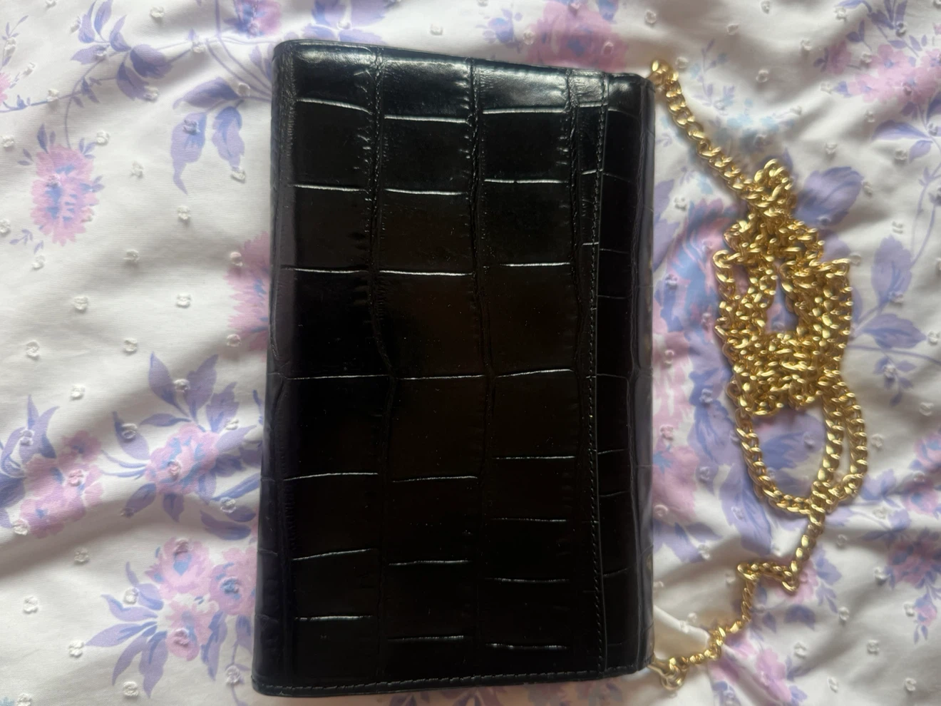 Coach Black Crocodile Embossed Clutch with Gold Chain - photo 3