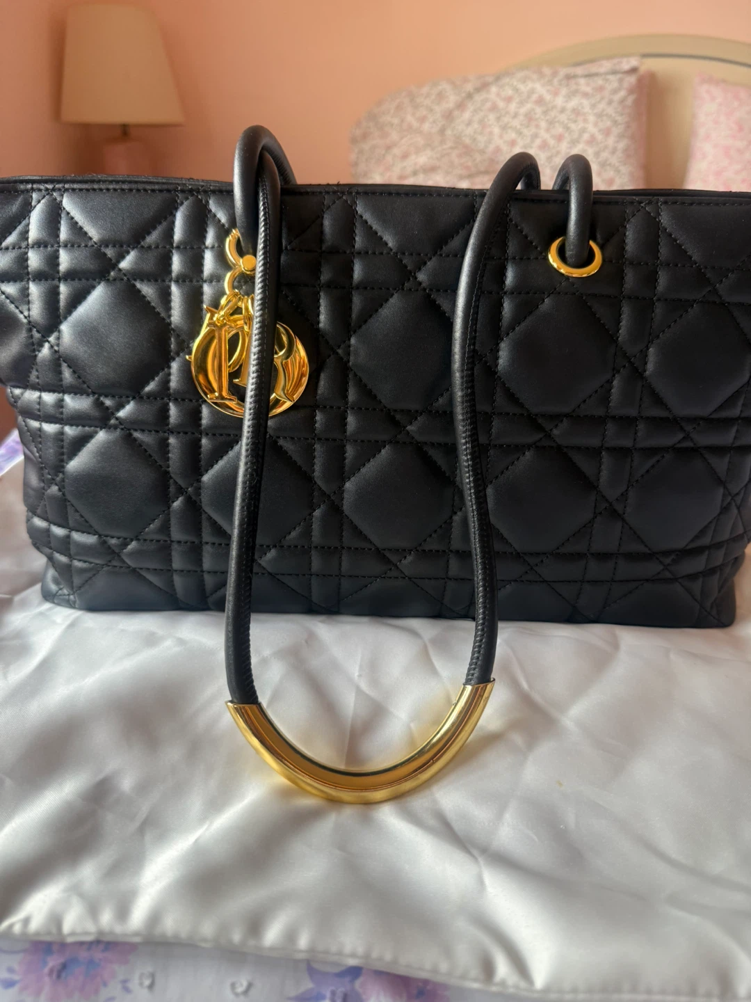 Black leather tote bag