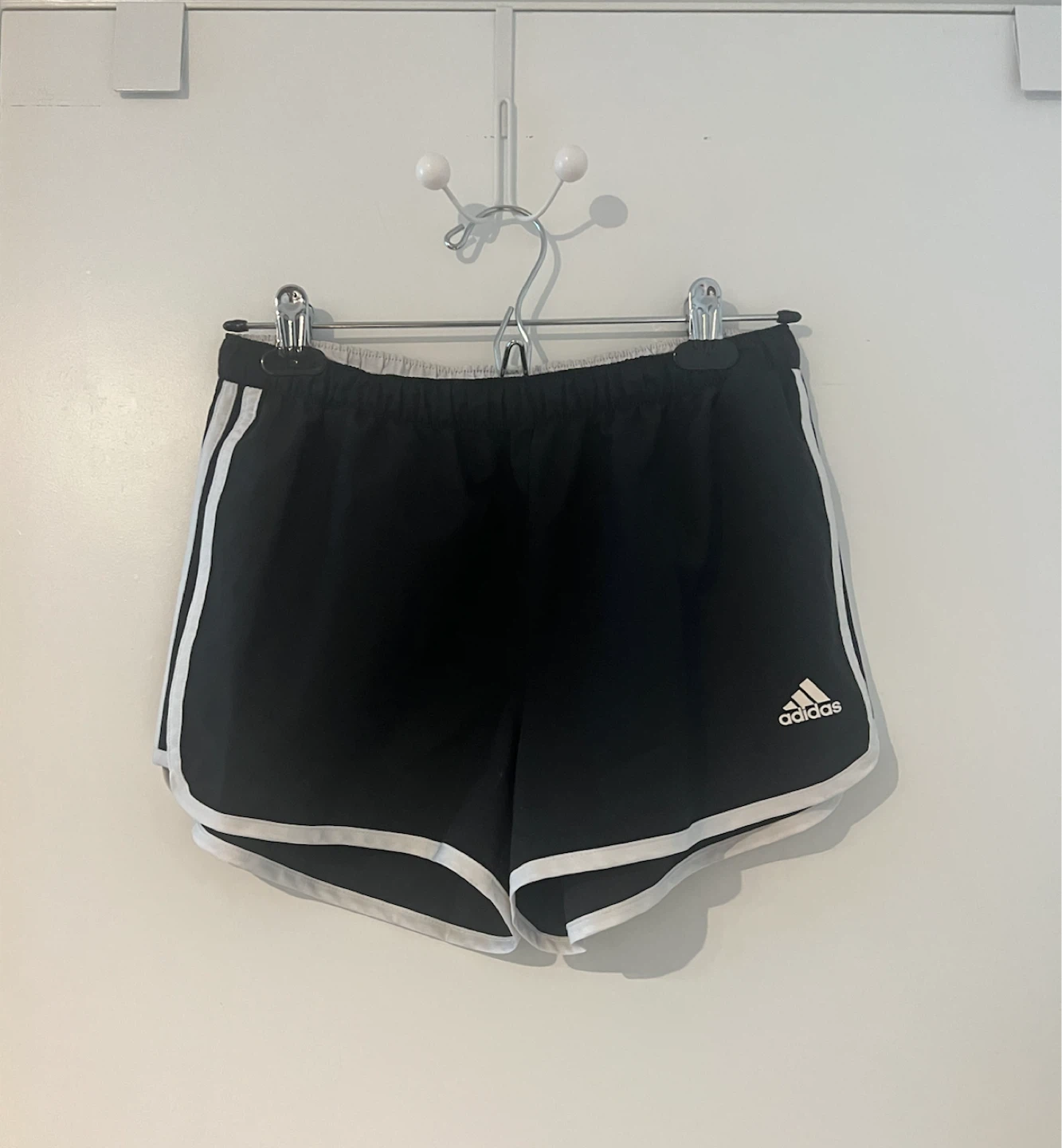 New Adidas Black Running Shorts with White Stripes
