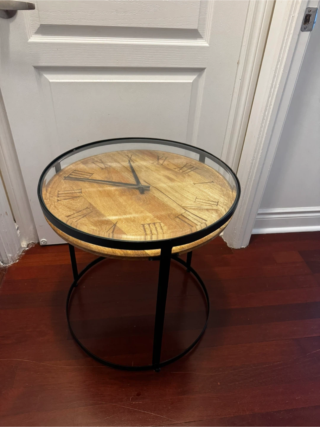 Round Accent Table with Glass Top and Clock Face