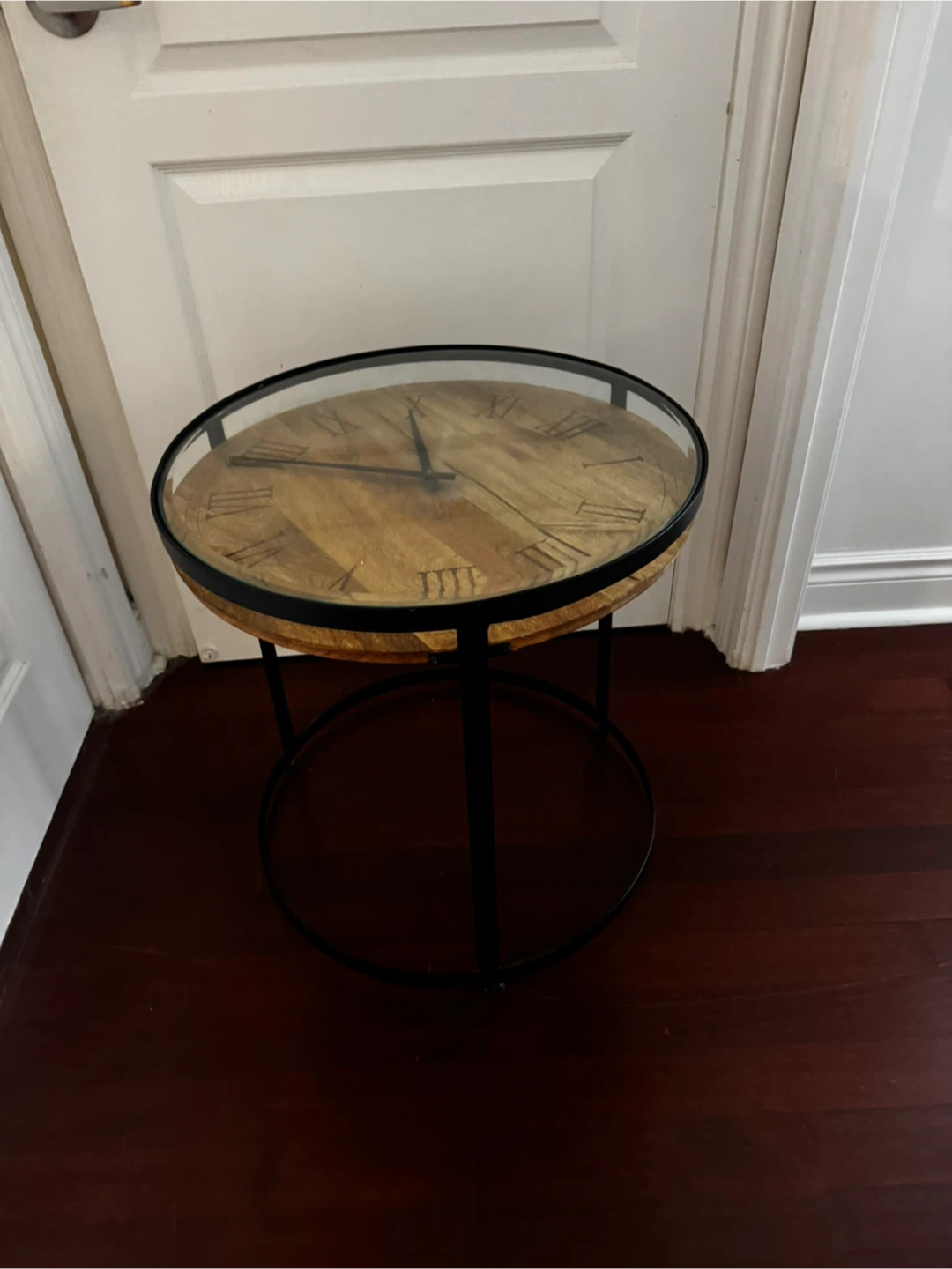 Round Accent Table with Glass Top and Clock Face - photo 3