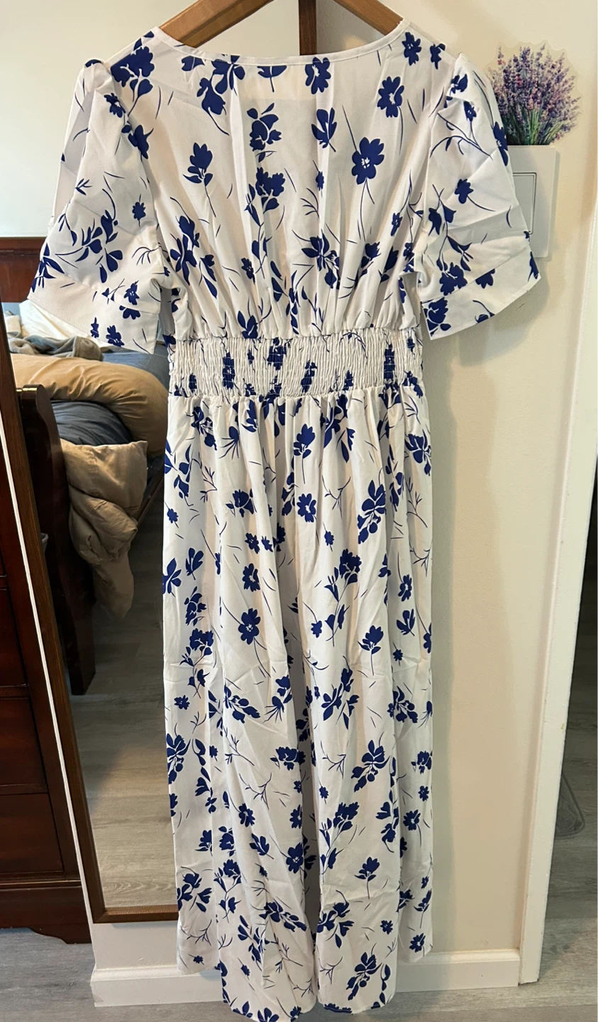 White and Blue Floral Dress - photo 2