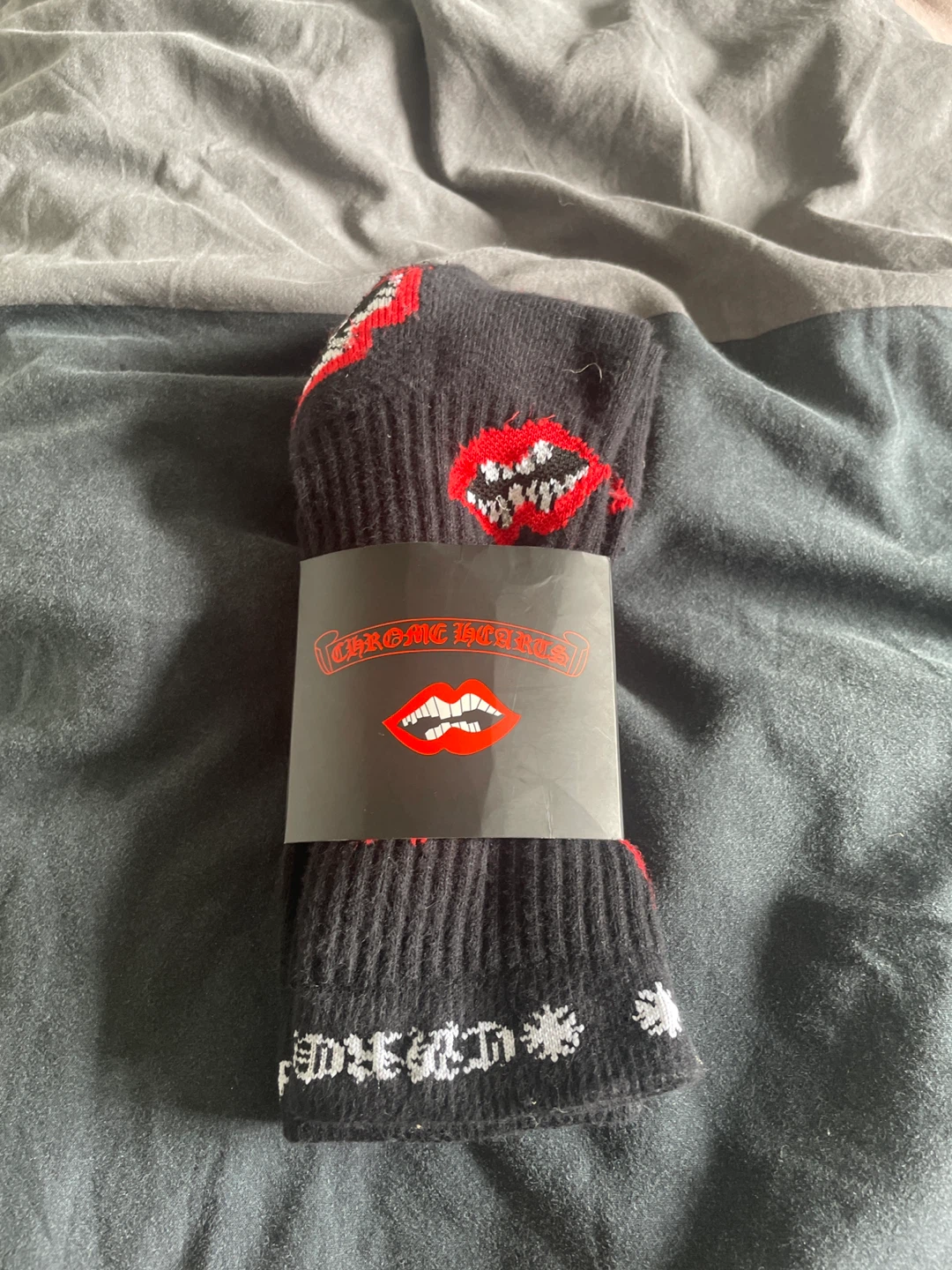 Chrome Hearts Socks Large Black Red Lips