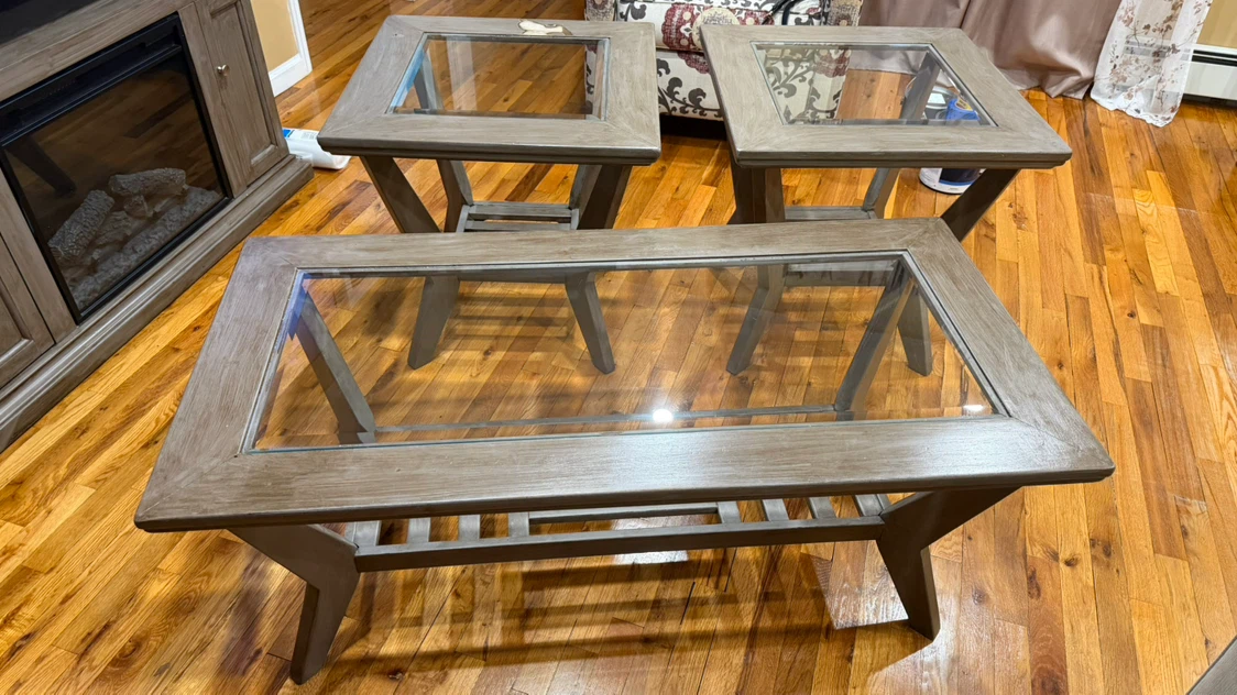 3 Piece Coffee Table Set with Glass Tops