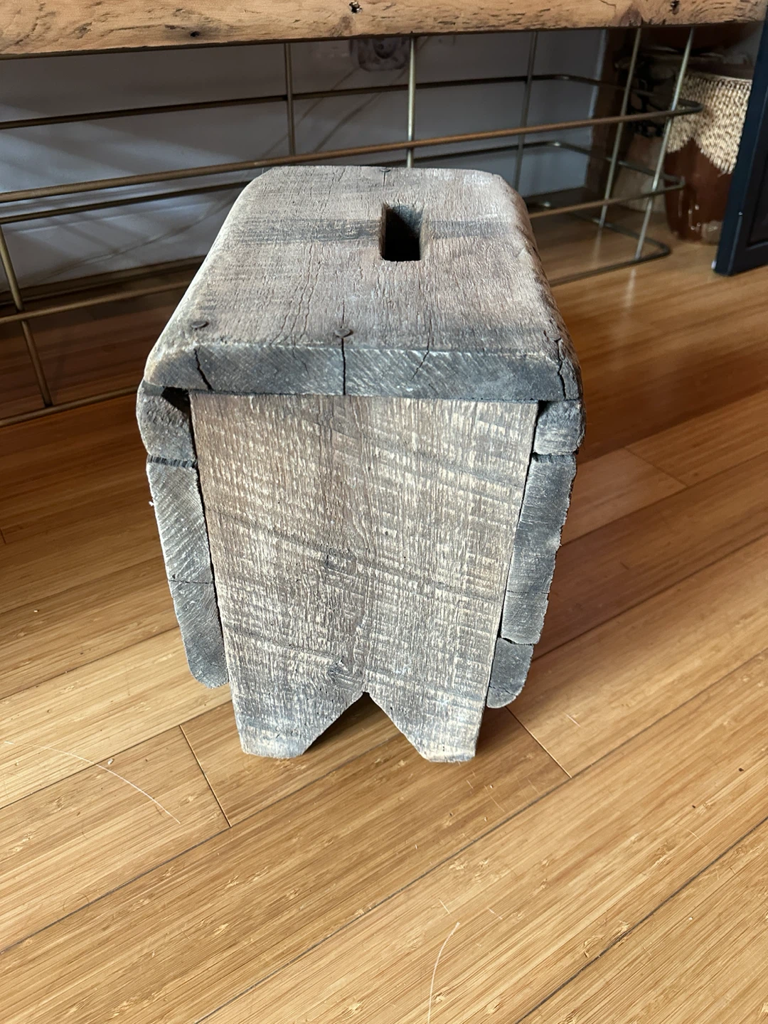 SMALL ANTIQUE PRIMITIVE RECLAIMED WOOD STEP STOOL ACCENT TABLE - photo 2