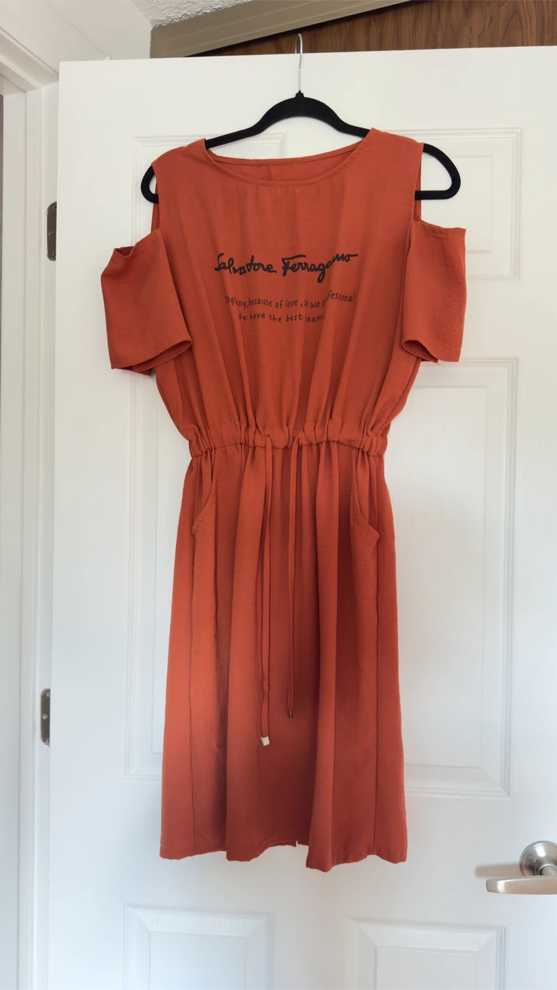 Salvatore Ferragamo Shoulder Orange Dress