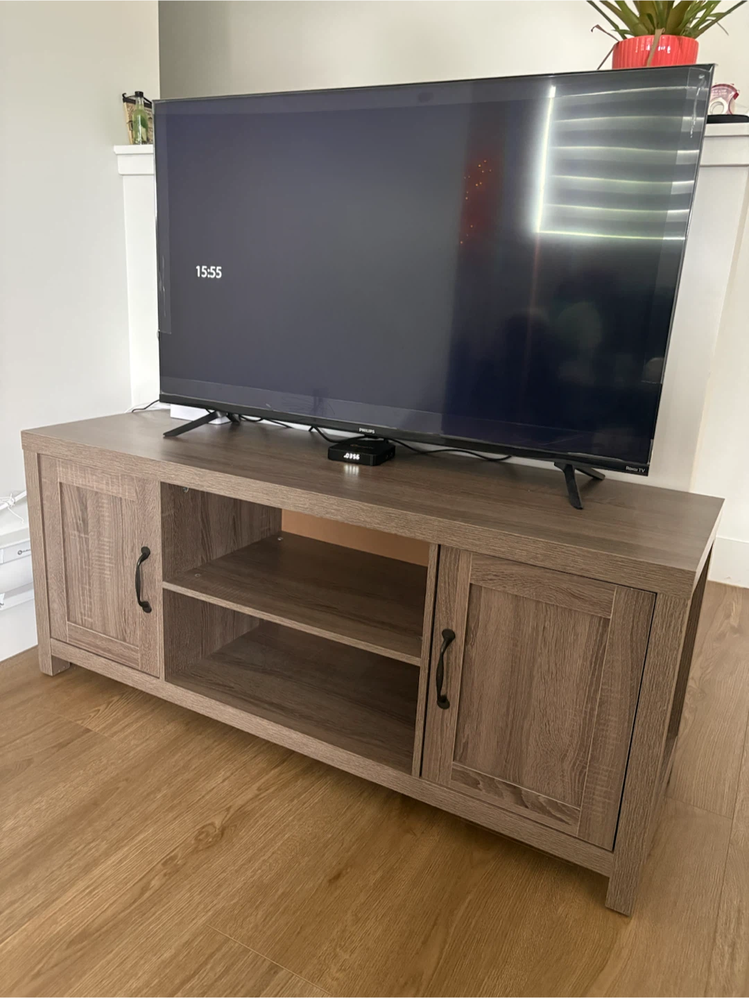 Wood TV Stand with Cabinet Storage and TV - photo 2