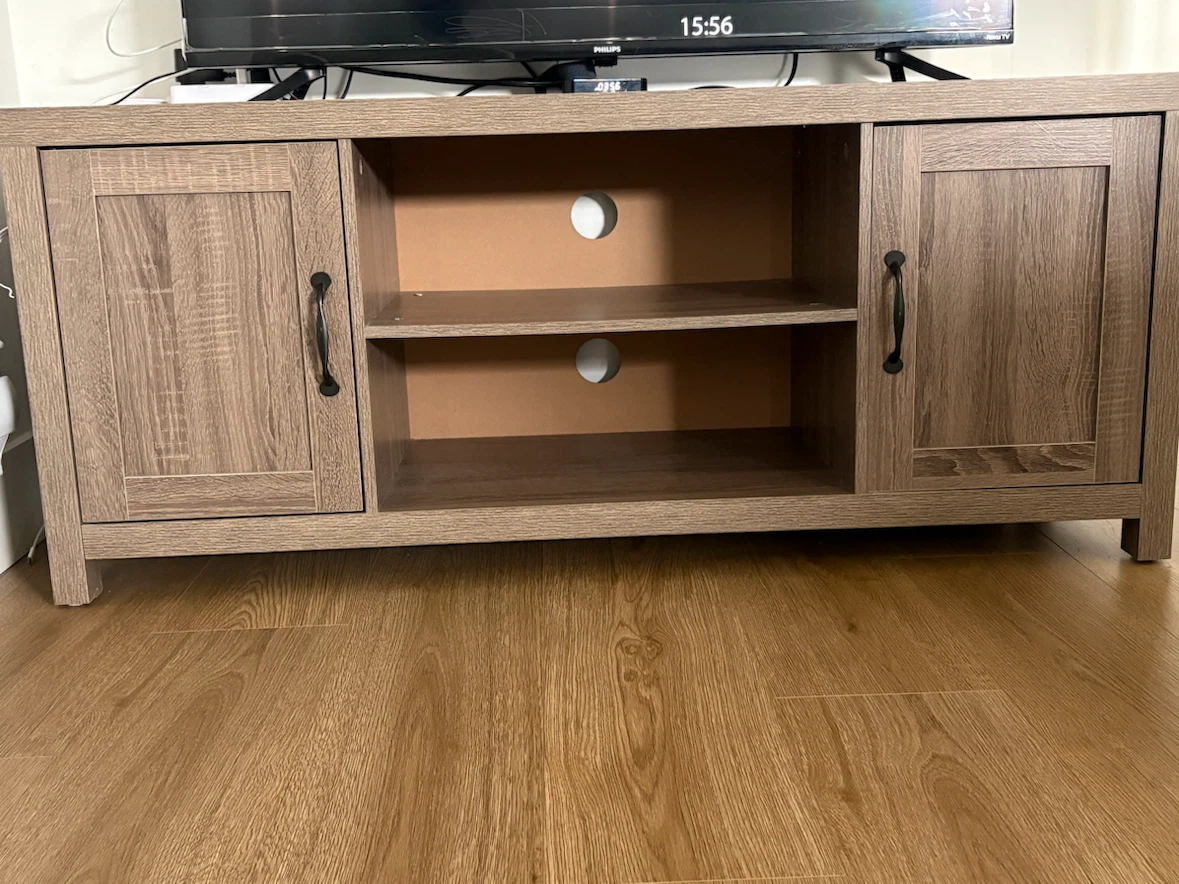 Wood TV Stand with Cabinet Storage and TV - photo 3