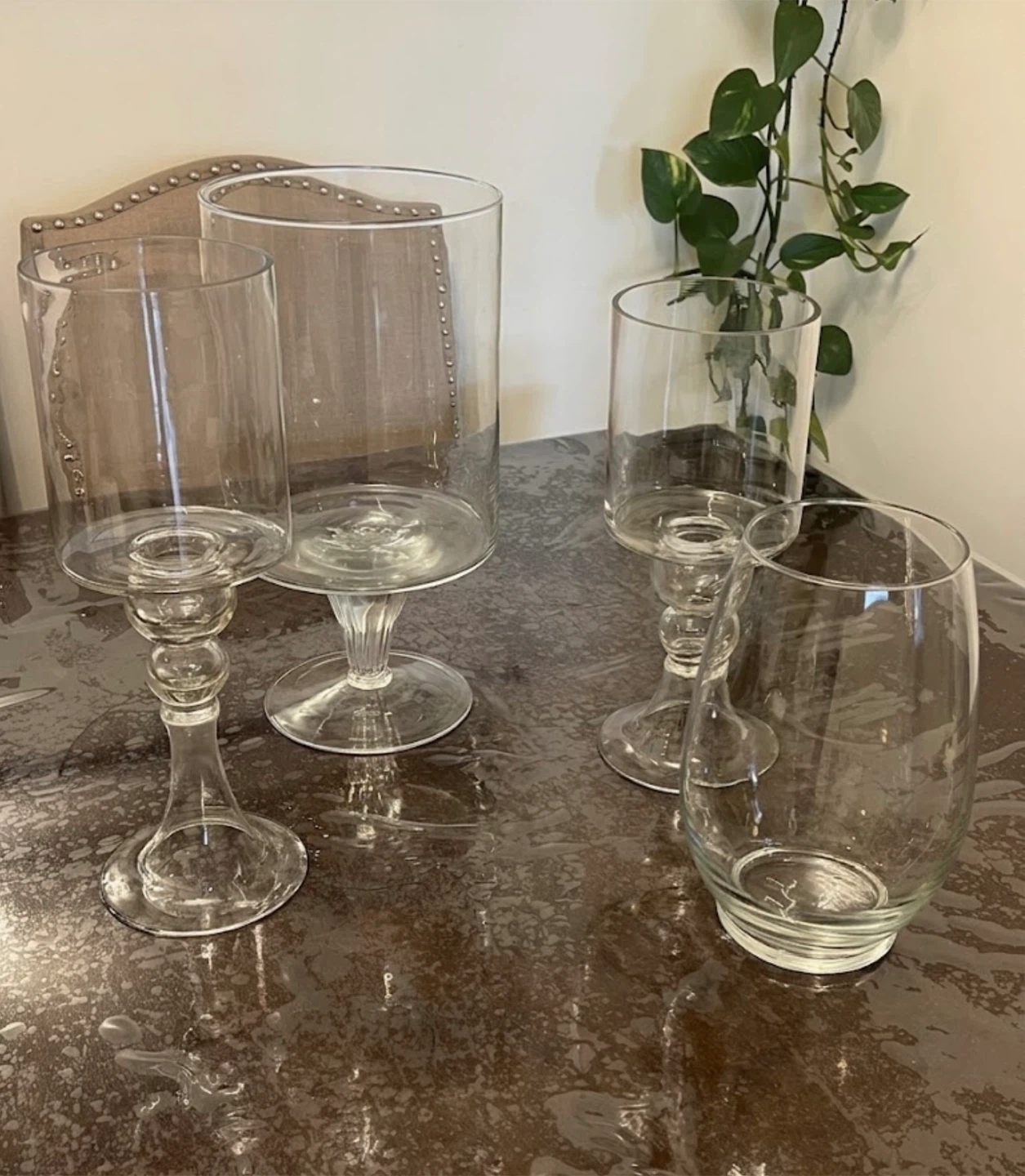 Set of 4 Glass Candle Holders and Vases