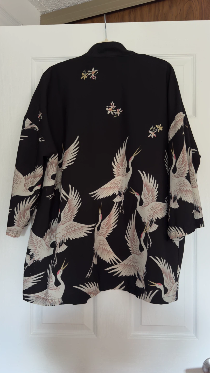Black Crane Print Kimono Blouse - photo 2