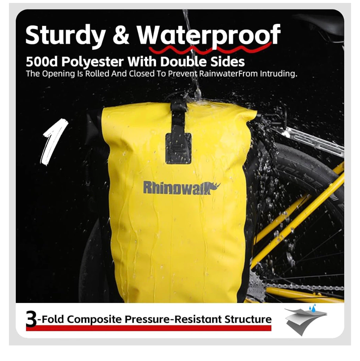 New Rhinowalk 25L Waterproof Yellow Bag for Bicycle Cargo Rack - photo 3