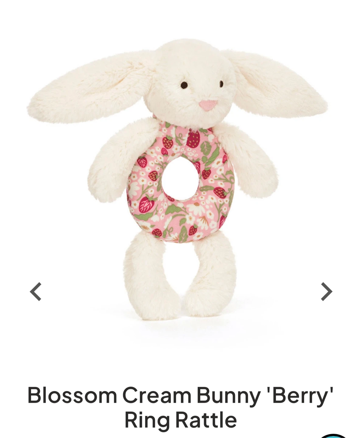 Baby Jellycat Blossom Cream Bunny 'Berry' Ring Rattle - photo 2