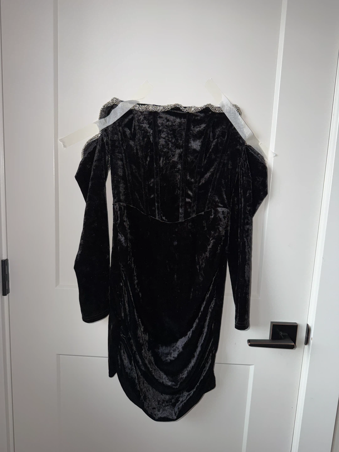 Black Velvet Corset Dress with Off-the-Shoulder Sleeves
