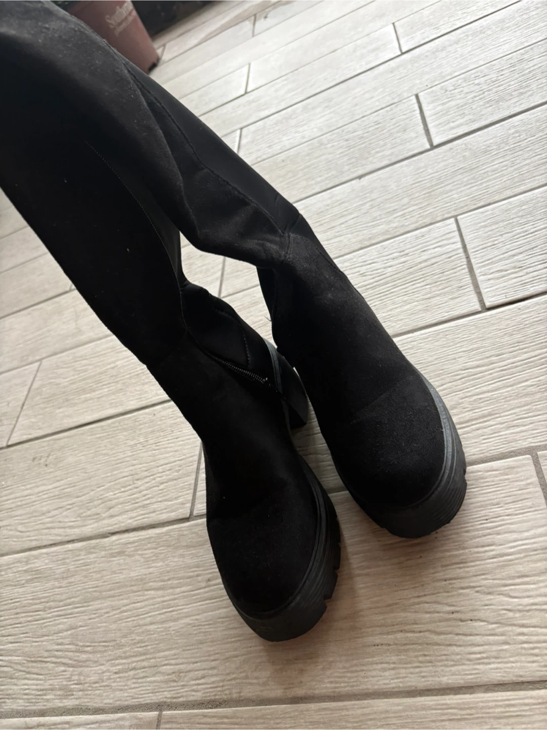 Black Over-the-Knee Boots with Chunky Soles