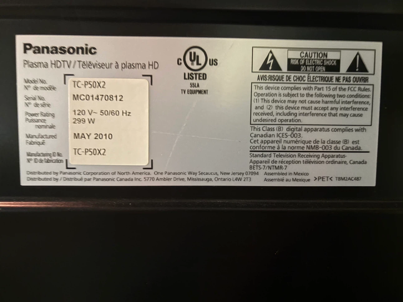 45″ Panasonic Plasma HDTV (good forold video players) - photo 2