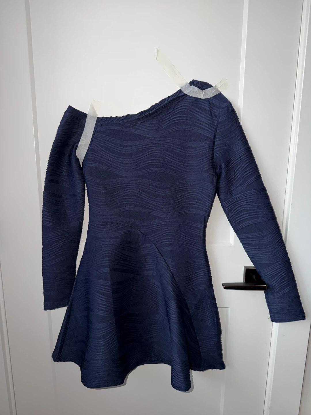 Navy blue textured fit and flare dress