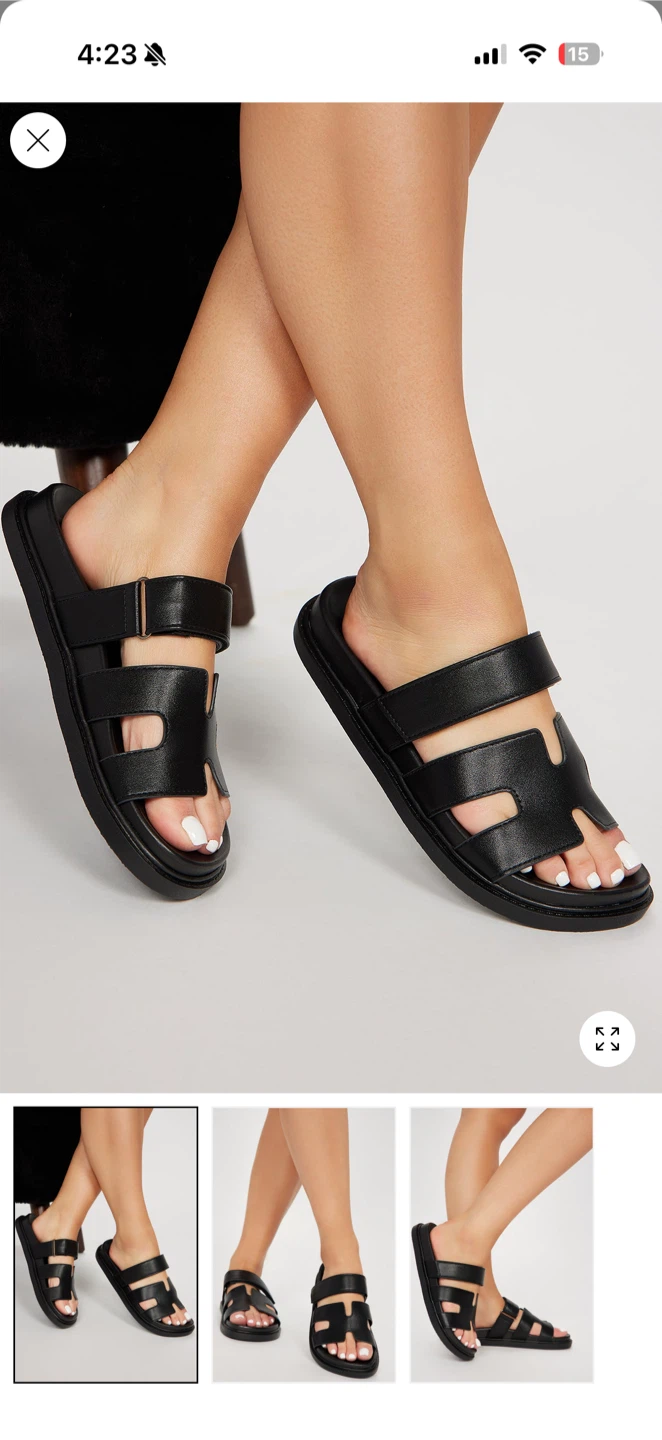 Black Leather Slide Sandals