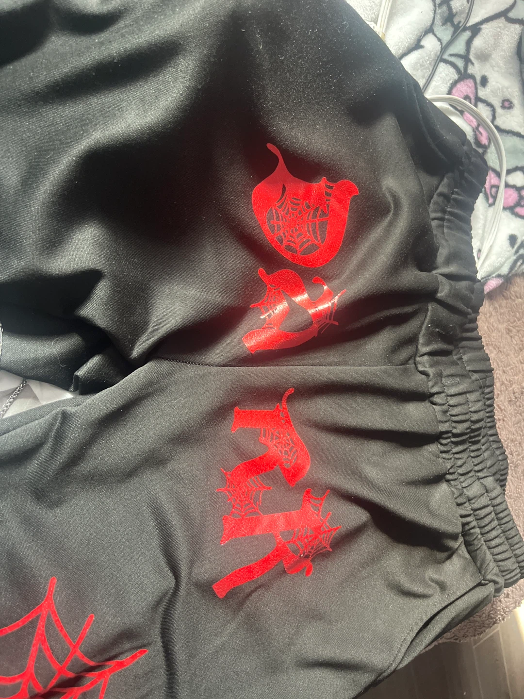 Black Track Pants with Red Spider Web Design - photo 2