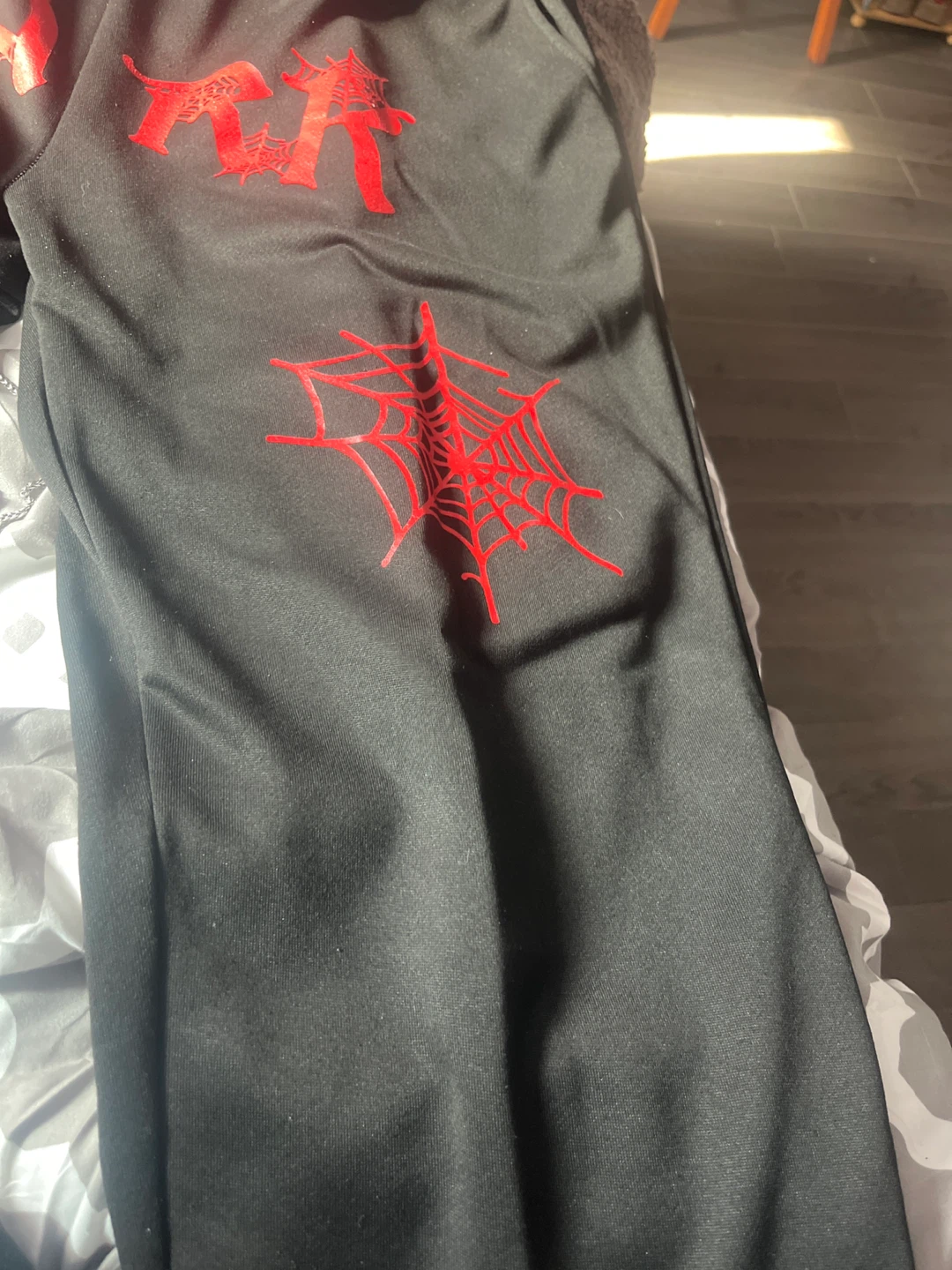 Black Track Pants with Red Spider Web Design - photo 3