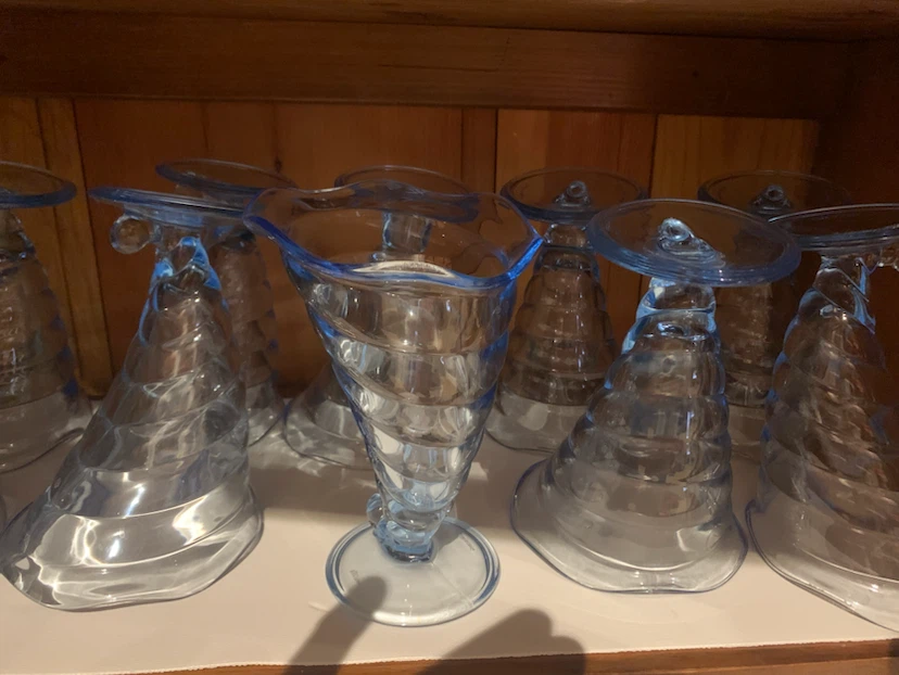 Set of 12 Bormioli Rocco Fortuna light blue cornucopia glasses
