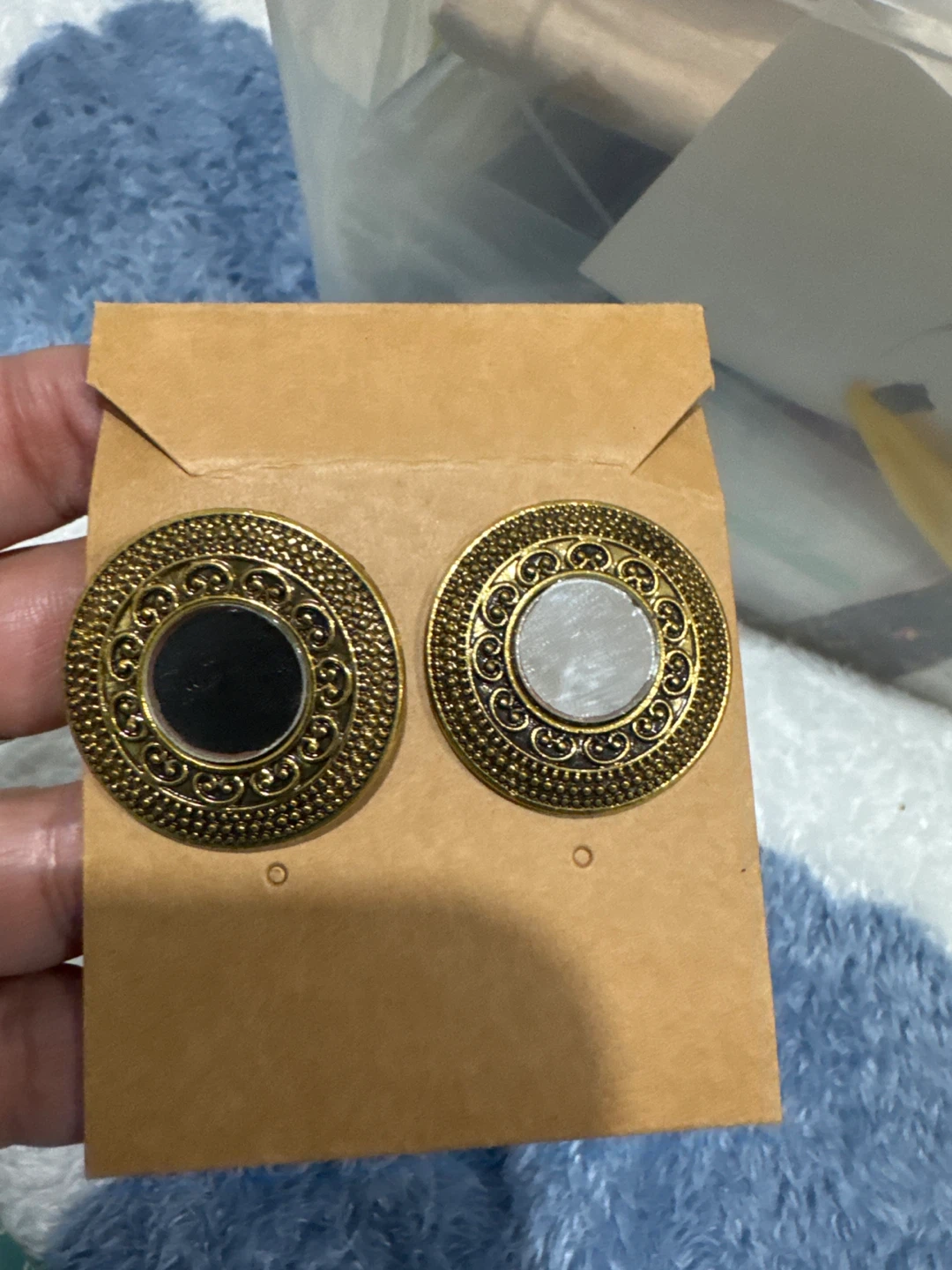 Gold Tone Round Mirror Earrings