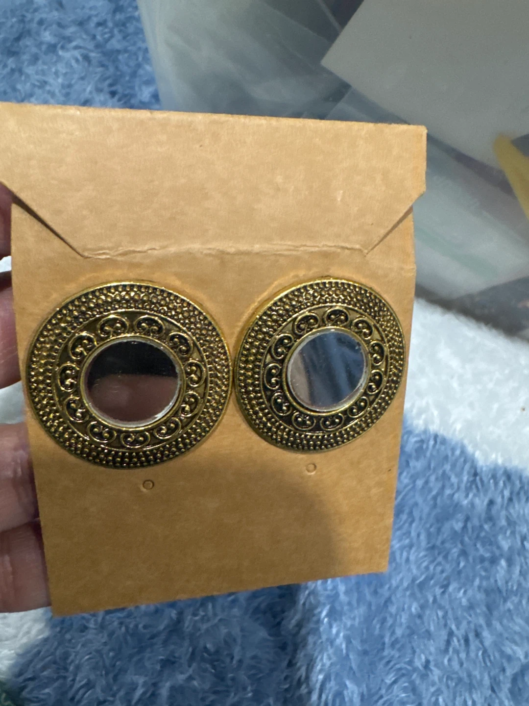 Gold Tone Round Mirror Earrings - photo 2