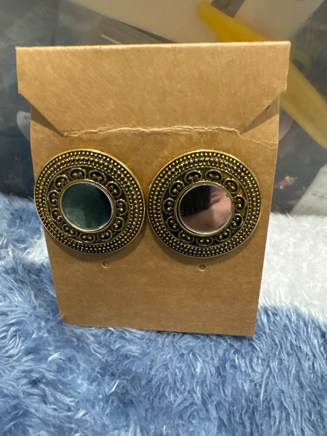 Gold Tone Round Mirror Earrings - photo 3