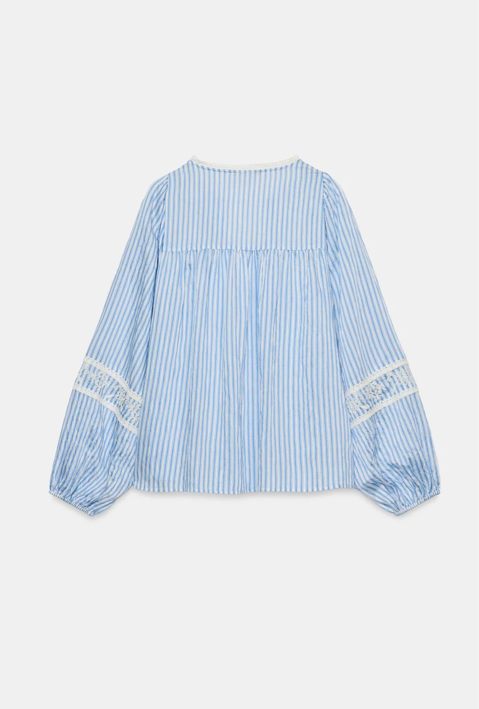 Blue and white striped blouse with white lace details - photo 2