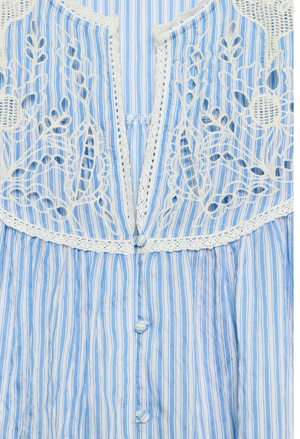 Blue and white striped blouse with white lace details - photo 3