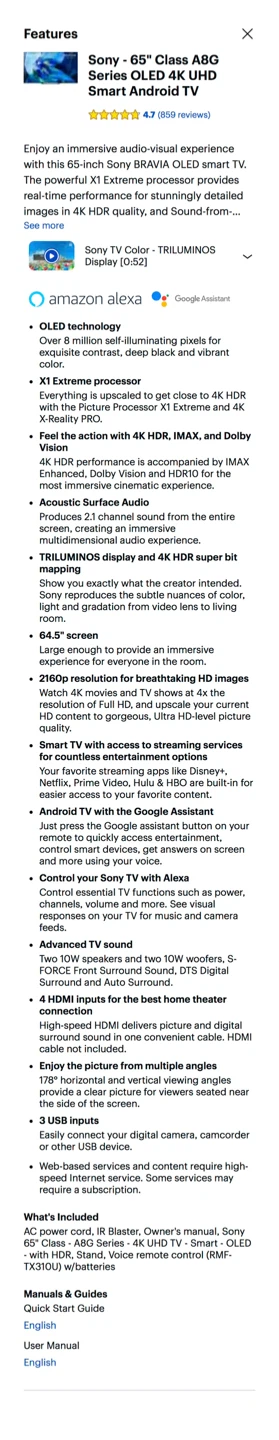 Sony 65" Bravia OLED 4K Smart Android TV - photo 3