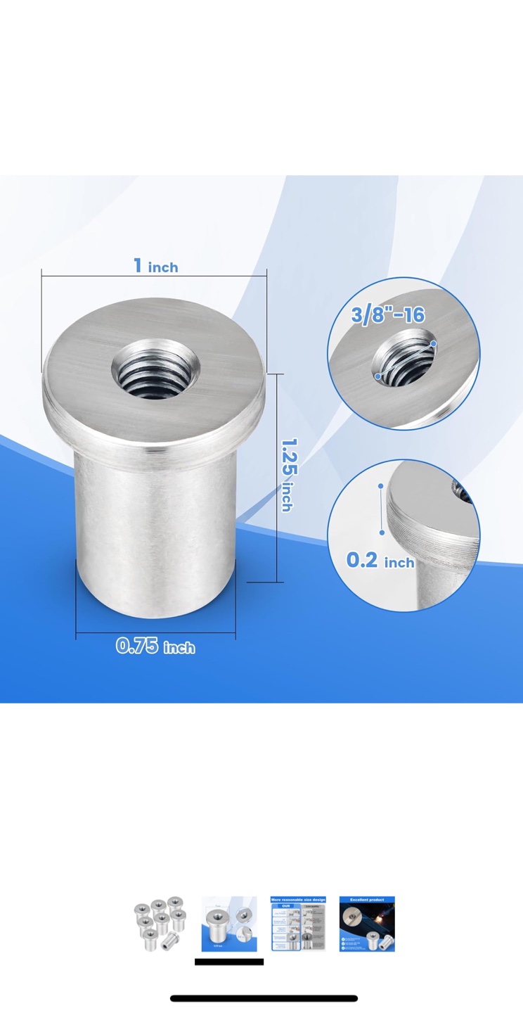 8Pcs Weld Nuts 3/8"-16 Thread, 1-1/4" Long - photo 3