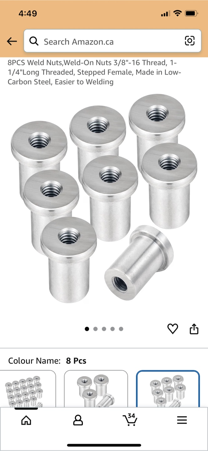 8Pcs Weld Nuts 3/8"-16 Thread, 1-1/4" Long