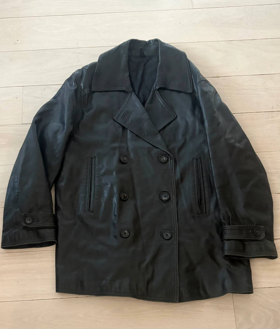 Pollini Made in Italy Men’s Black Leather Coat Size IT 44