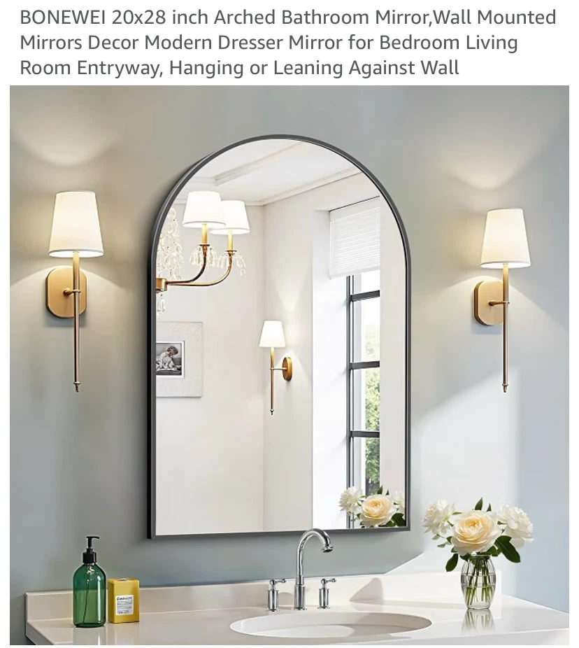 New 20x28” Arched Mirror Black