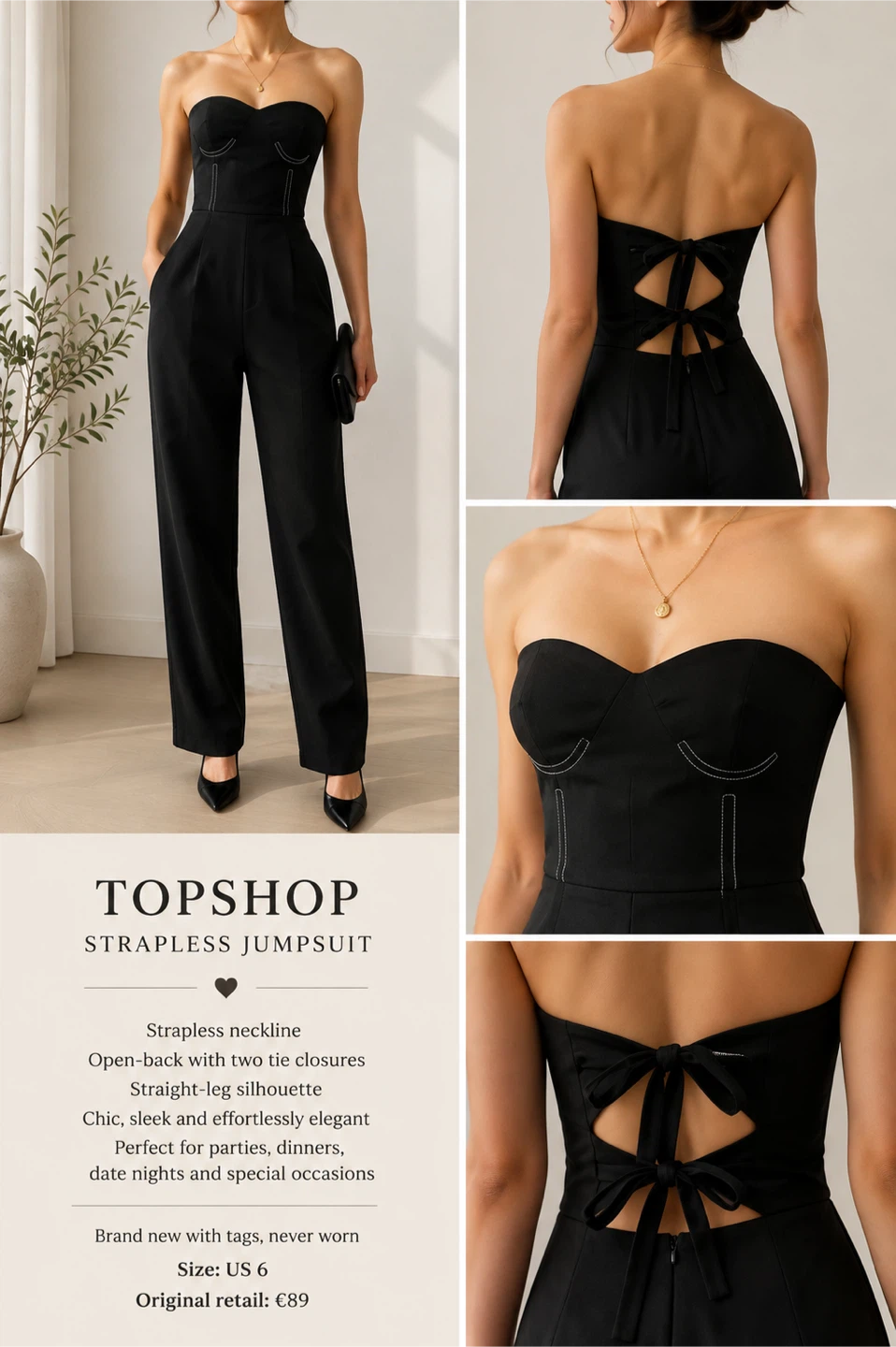 TOPSHOP Black Strapless Jumpsuit