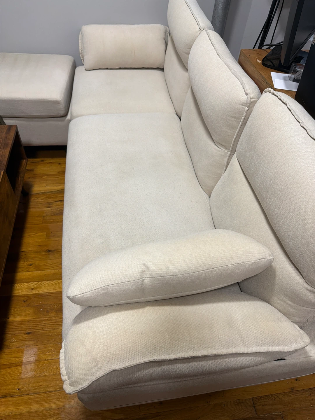 Cream Sectional Sofa with Ottoman